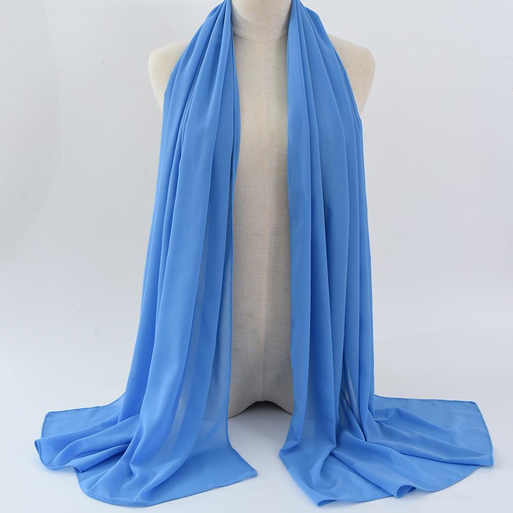 Damen einfarbiger Perlen-Chiffon-Bubbleschal, langer Seiden-Kopfschal, 70x180cm, nahöstlicher Stil