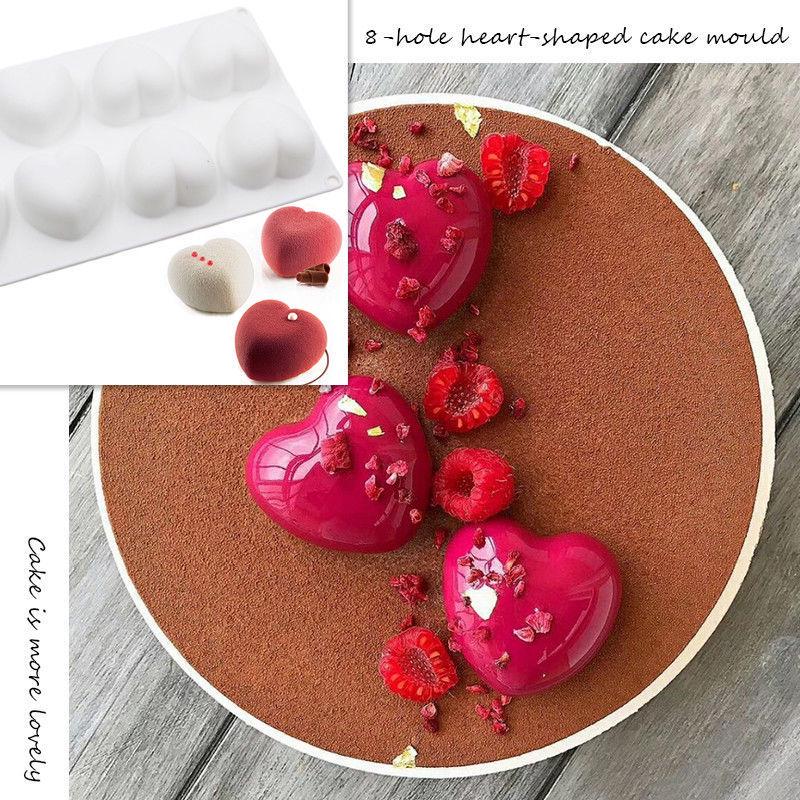 8 Stampi in Silicone a Forma di Cuore per Gelatina di Cioccolato, Stampo per Torta, Pasticceria, Fondant