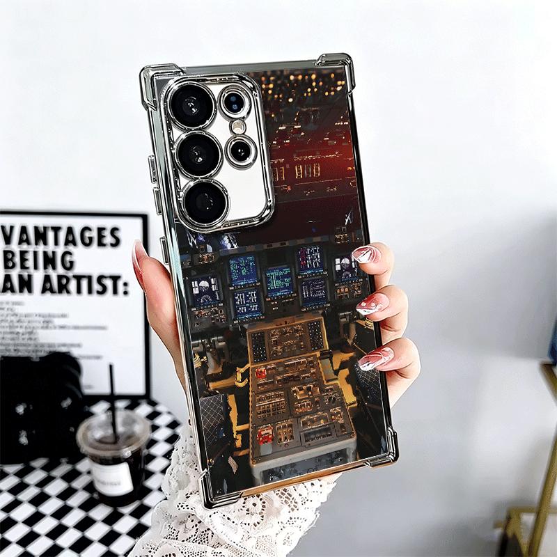 

Aviation Aeroplane Pilot Cockpit Plating Phone Case For Samsung Galaxy S24 S25 FE S26 Edge S23 Ultra S22 S21 Plus S20 Anti-Fall Samsung S24 FE