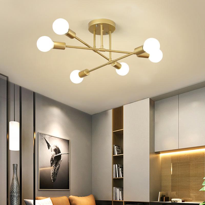 Modern Minimalist Indoor Wrought Iron Multi-Head Ceiling Light for Living Room, Restaurant, and Bedroom