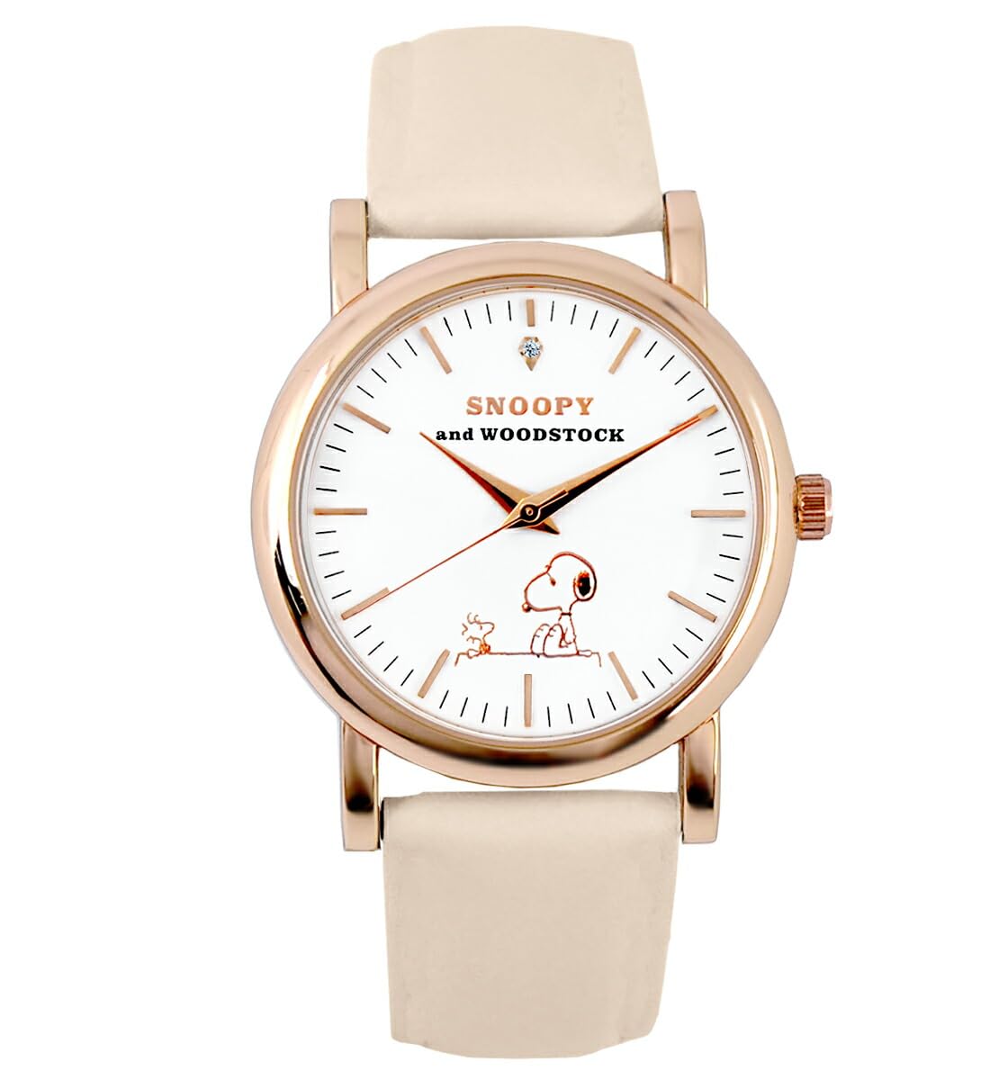 

Famileyell Snoopy Watch with Natural Diamonds and Genuine Leather Strap for Women and Leather Watch [famileyell] Men, Unisex, Strap, (Pink Beige)