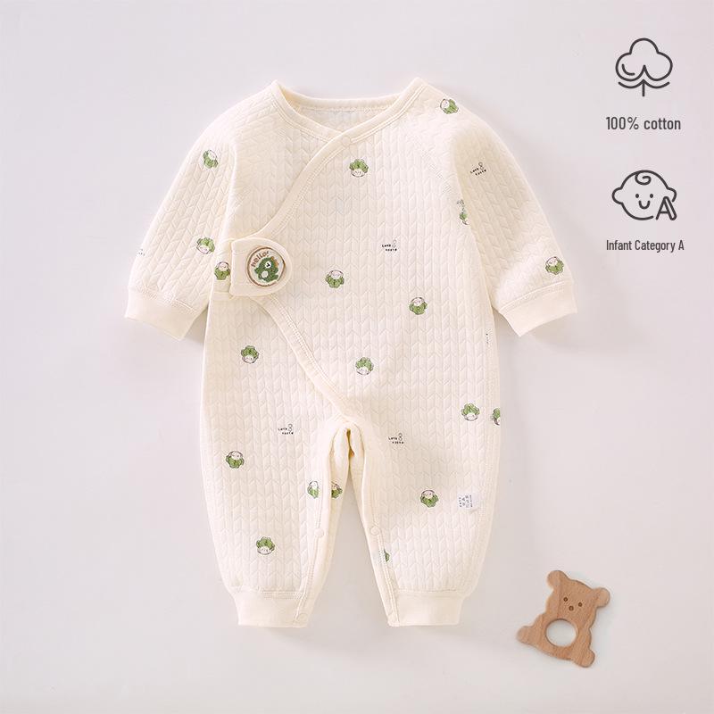 Cozy Air Cotton Baby Romper - Long Sleeve, Side Snap, Boneless Crawling Suit for Newborns - Perfect for Autumn & Winter Outings