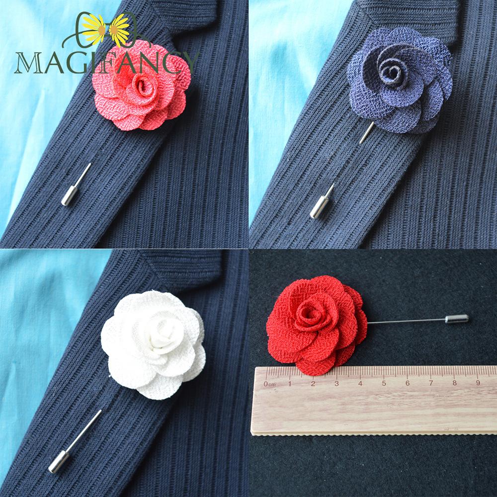 Colorful 4cm Rose Flower Brooches Red Pink Fabric Women Men Coat Pins Groom Wedding Party Breastpin Simple Suit Accessory Gift