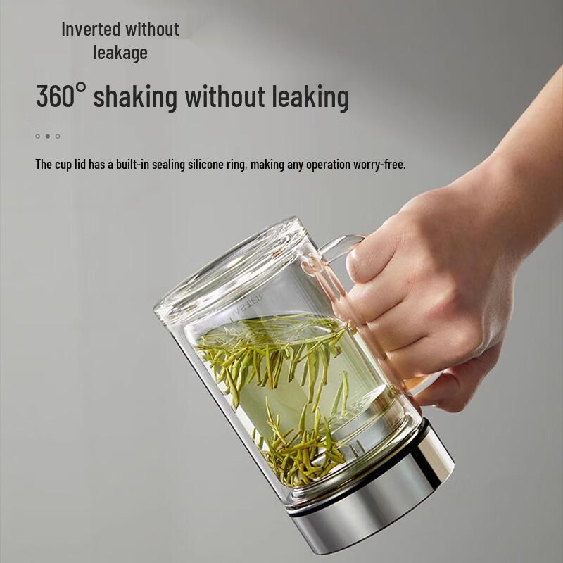 GIANXI Double-Layer Borosilicate Glass Tea Infuser Cup with Handle