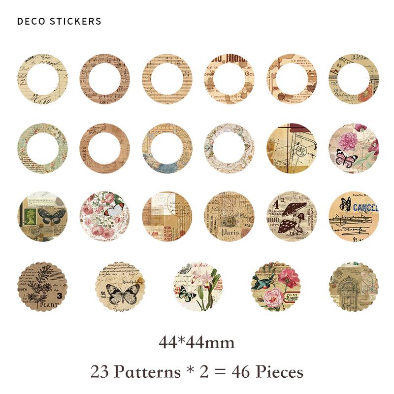 Journamm 44-46pcs Vintage Stickers Cute Flower Sticky DIY Scrapbooking Decor Junk Journal Collage Photo Album Sticker Stationery
