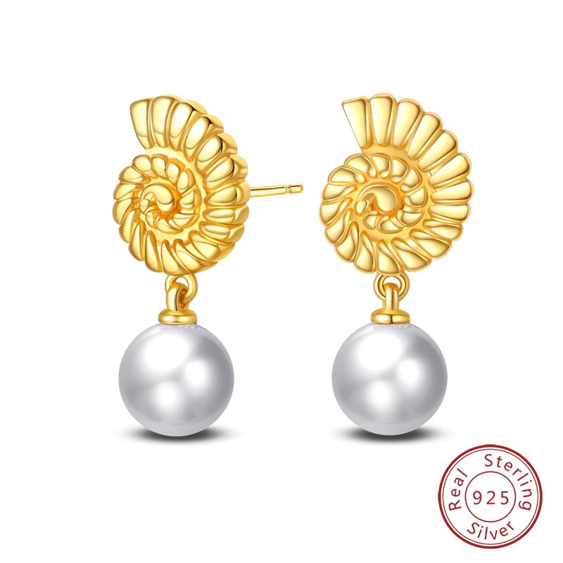 Luxus Goldene Muschel Seestern Perlen Ohrstecker 925 Silber Schmetterling Herzförmige Anhänger Perlenohrringe Für Frauen Party Schmuck