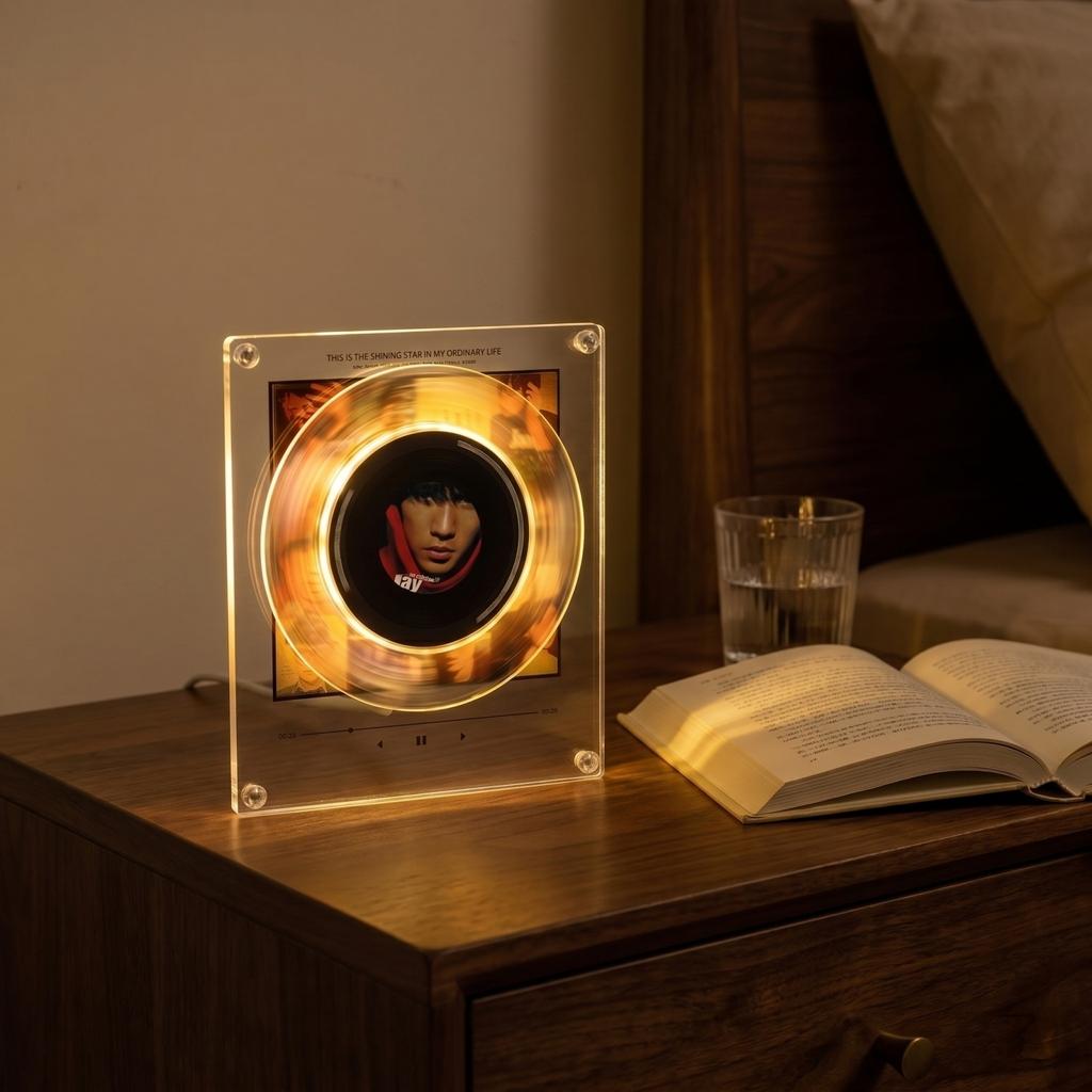 Rotating Disc Night Light with NFC Sensor Automatic Music Playback Acrylic Magnetic Refrigerator Decor Creative Display