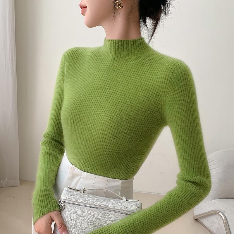 Women's Angora Red Slim-Fit Cashmere Sweater: New Autumn/Winter Style, Thickened Half-High Collar.