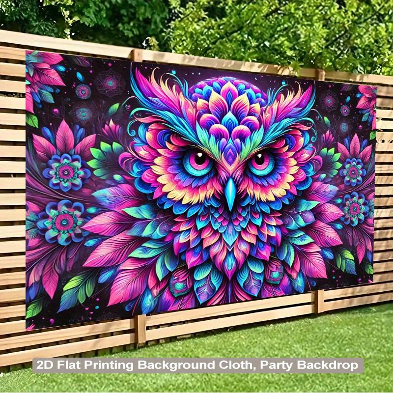 2D Flat Surface Neon Glow Style Owl Background Fabric Party Decoration Suitable for Living Room Polyester Fiber