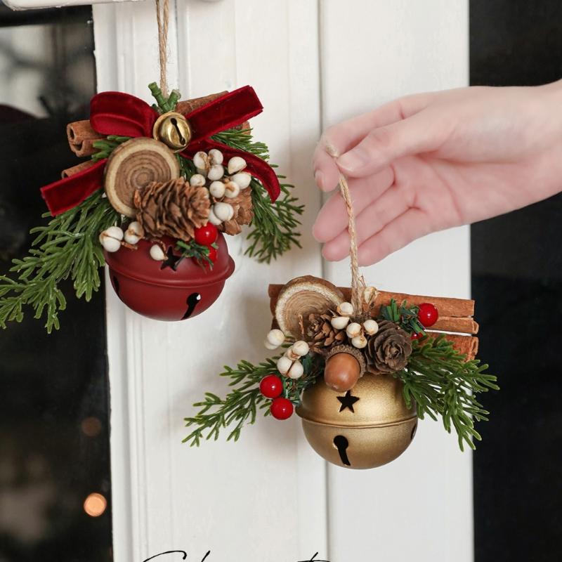 Antlers Pinecone Christmas Bells Durable Metal Fabric Decorations For Tree Home Party