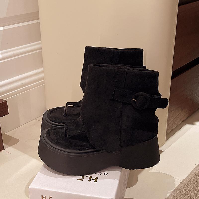 Fashion 7 Cm Platform Flip Flops Women Beach Sandals Casual Platform Roman High-top Buckle Strap Thick-soled Vintage Summer Boots