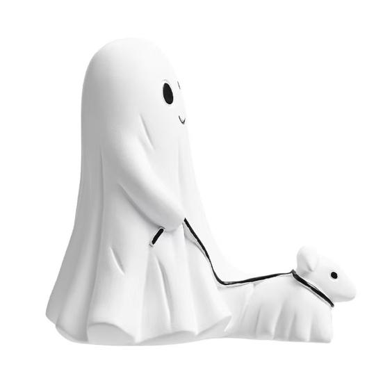 LED Night Lamp Ghost Walking Dog Statue Soft Warm Glow USB Powered Lighted Indoor Figurine Lamp Halloween Decoration