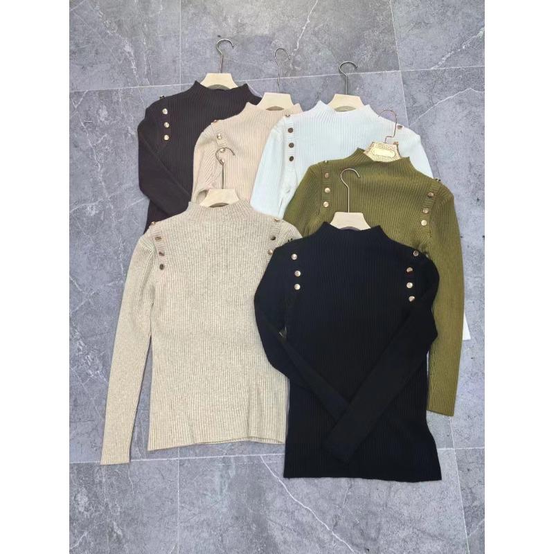 Knitted Primer Button Pullover Autumn and Winter Knitted Sweater Semi-turtleneck Top Sweater Slim Temperament New