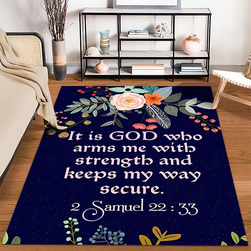 Floral Bible Verse Design Rug Non-slip Rug Suitable for Living Room and Bedroom Sofas.