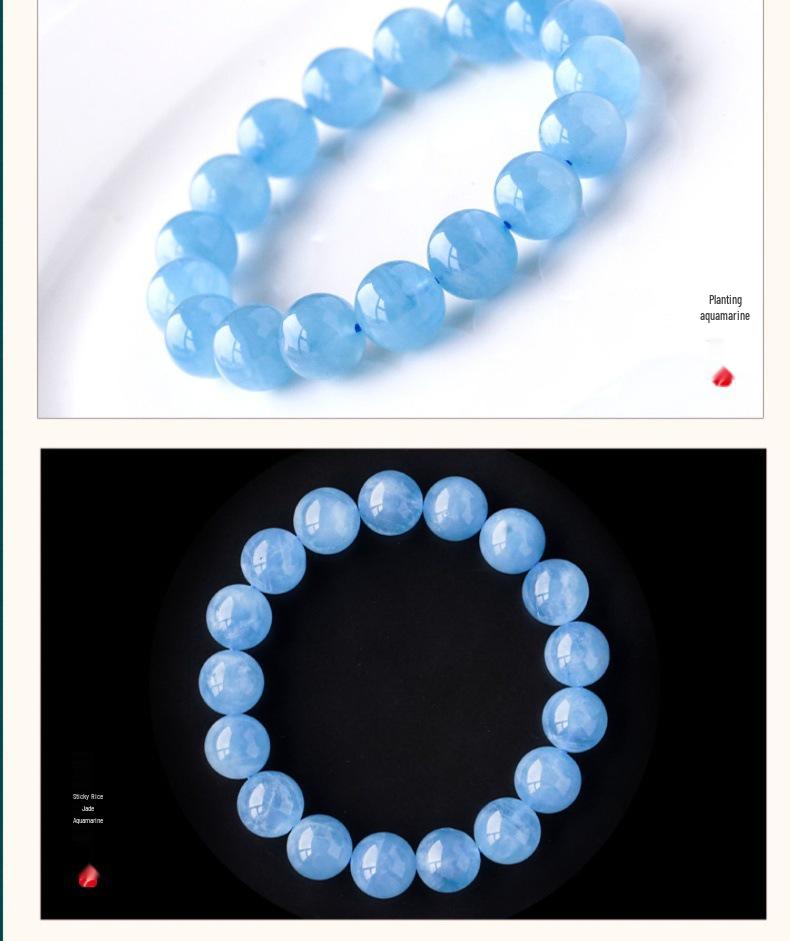 Natural Brazil Aquamarine Crystal Bracelet for Women & Men - Blue Beaded Gift for Girlfriend