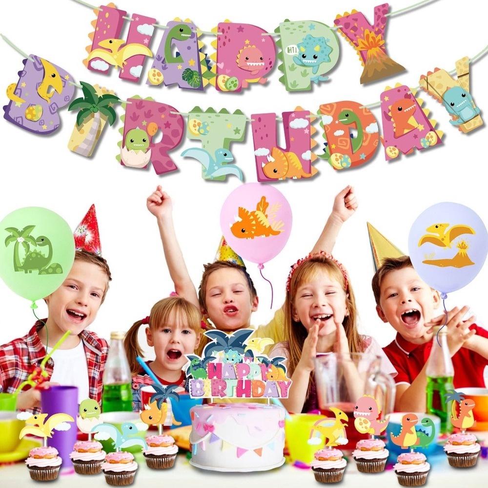 3D Rosa Dinosaurier Ballon Set Geburtstag Party Banner Kuchen Einsetzen Dinosaurier Ballon Party Dekoration Lieferungen