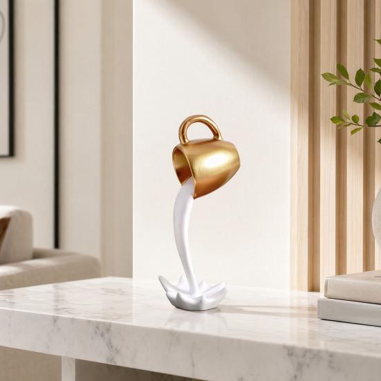 Figura de Taza de Café que se Derrama Flotante, Estatua Divertida de Taza de Café con Salpicadura al Verter, Escultura de Café de Resina Novedosa para Cocina, Bar, Oficina, Decoración de Cafetería