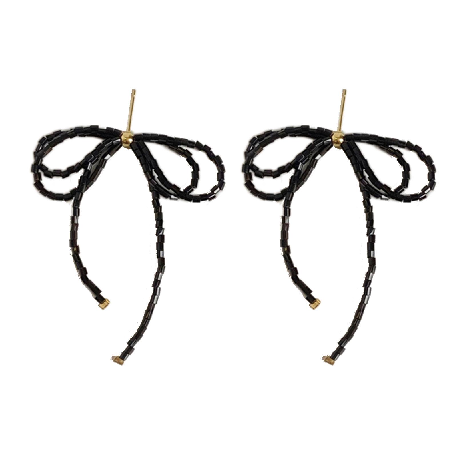 

Элегантные серьги-капли с бантом из бисера, модные висячие серьги, эффектные ювелирные изделия, серьги-капли с кисточками для женщин и девочек чёрный