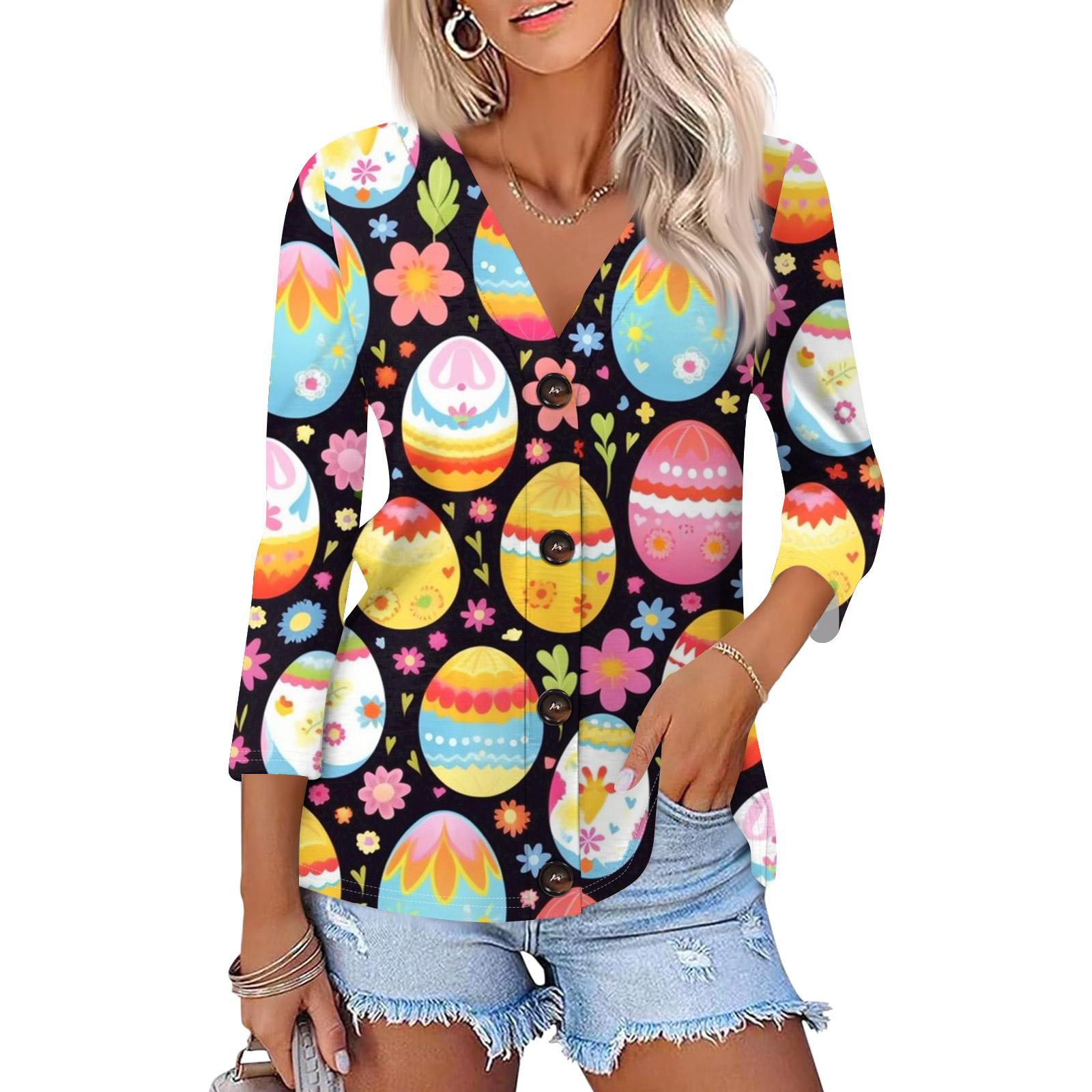 

Women s Fashion Casual Print Button-down Shirt 3/4 Sleeve Tops XL жовтий