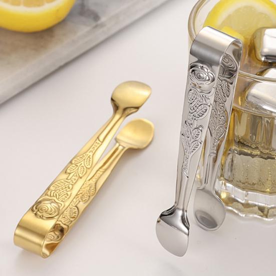Stainless Steel Ice Tongs Mini Sugar Tongs Stainless Steel 304 Food Grade Compact Ice Cube Clip Non-Slip Grip Tongs for Coffee Sugar Cubes Bar Hot