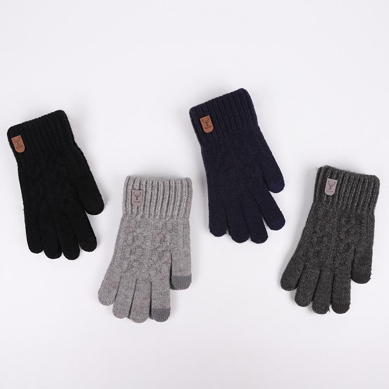 Men's Warm Gloves Winter Touch Screen Plus Fleece Gloves Cold Warm Wool Knitted Gloves