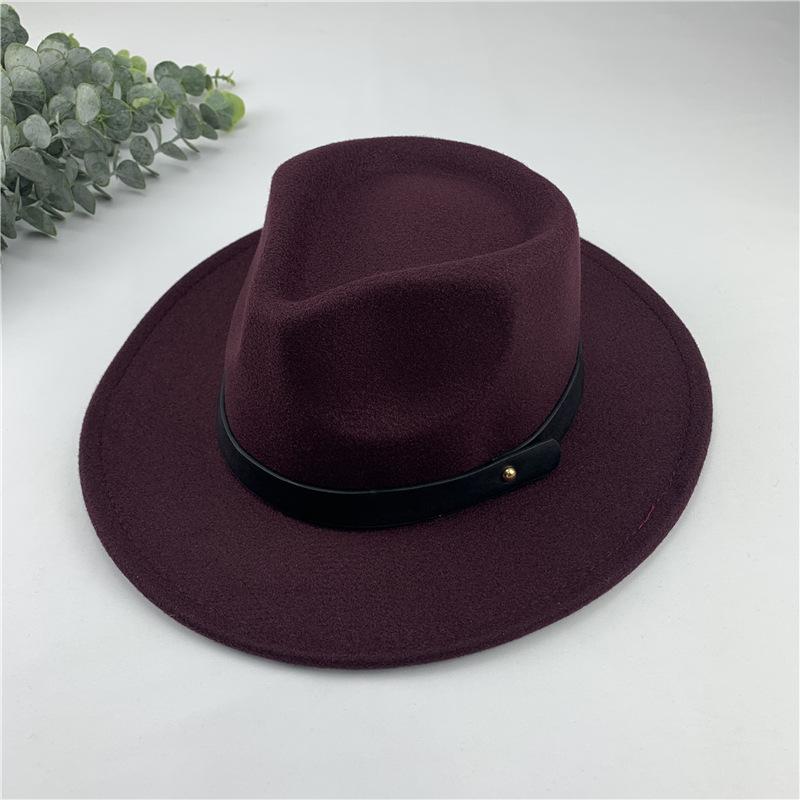 New European and American women's autumn and winter woolen top hat big eaves jazz men's peach heart top black felt hat