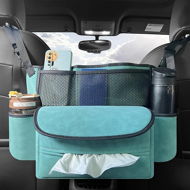 JEYODA Car Suede Seat Organizer High-Capacity Seat Back Pouch Central Storage For Pickup SUVs Double-Sided Tissue Storage Handbag Holder Car