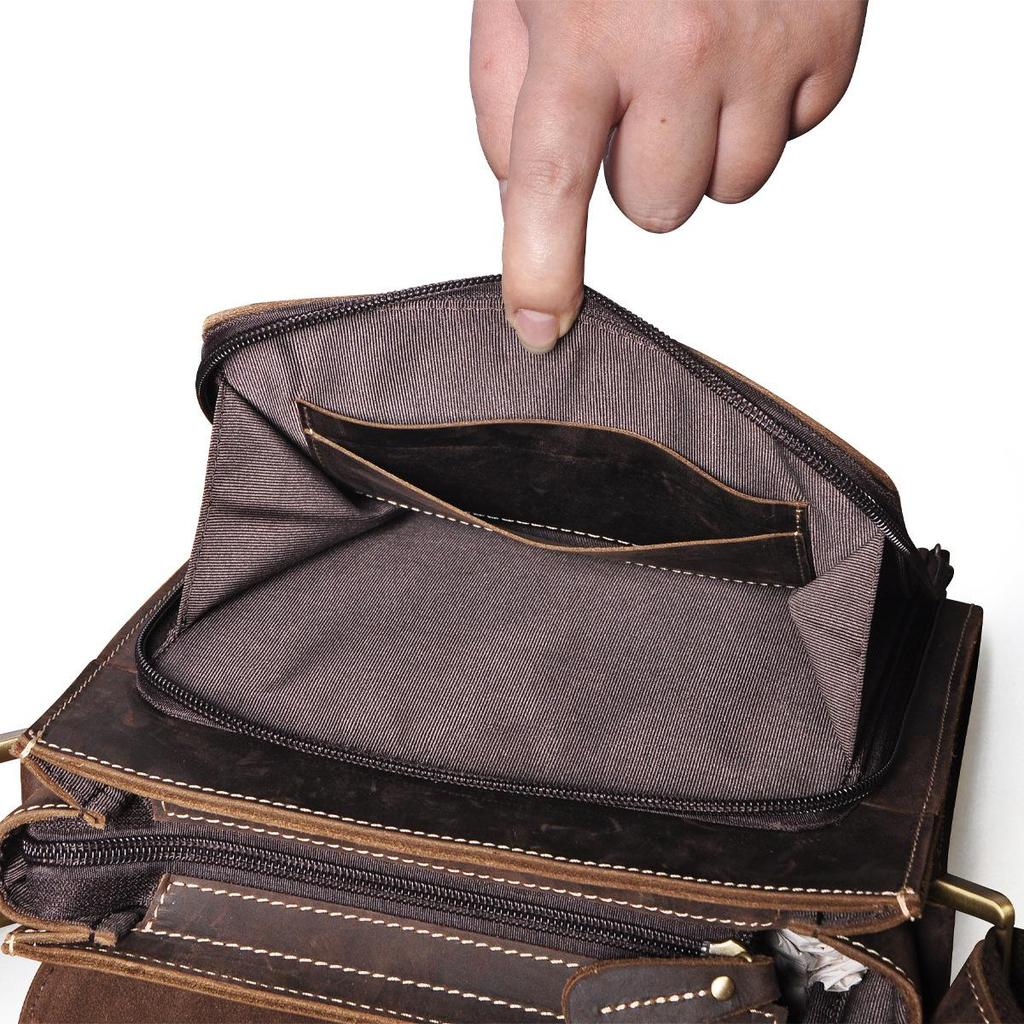 Herren Vintage Crazy Horse Oberleder Rindsleder Crossbody Sling Tasche 10 Zoll Umhängetasche Für Outdoor Reisen Geschäftsgebrauch