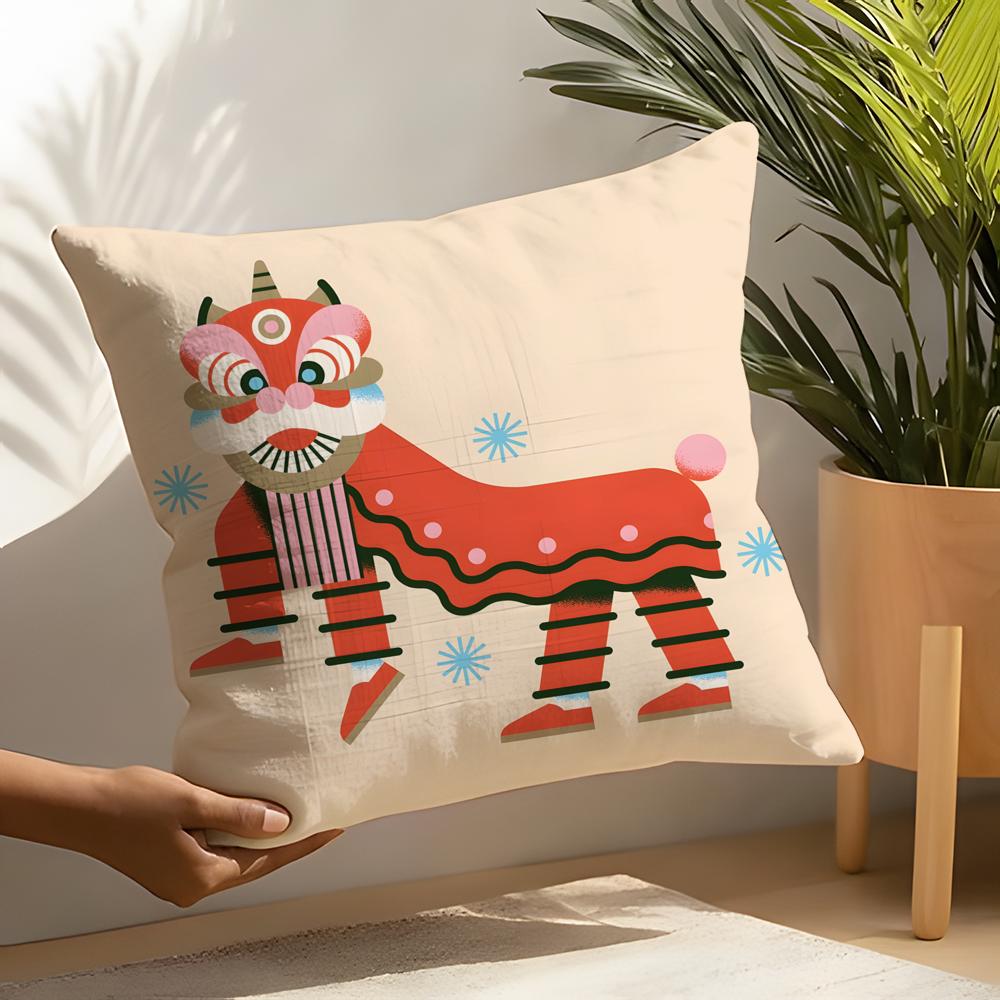 Linen Cushion Covers For Decorative Sofa Home Pillows Case Car Chair Pillows Cases Japanese Traditional Shrine Ritual Prints