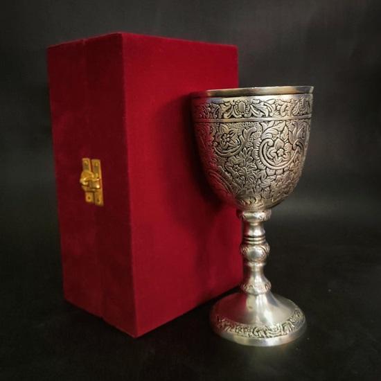 Handcrafted Brass Chalice  Medieval Style Wine Goblet, Engraved Detailing