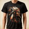 T-shirt con Stampa Artistica Copricapo con Piume di Capo Indiano Nativo Americano, Magliette Unisex