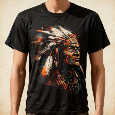 T-shirt Artistique Coiffe à Plumes d'Indien Natif Américain , T-shirts Unisexes