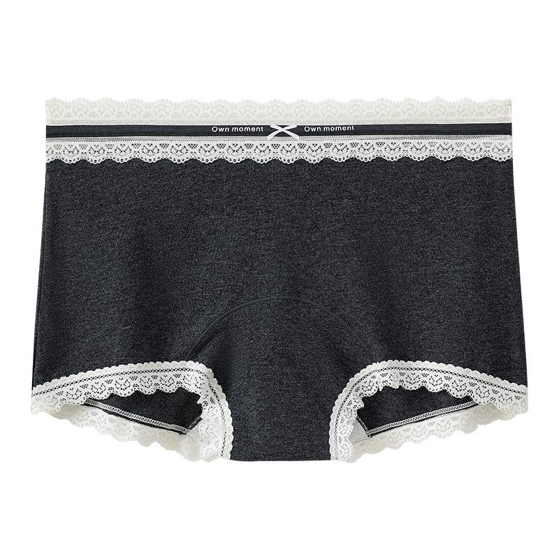 Ladies Spring and Autumn Vintage Lace Edge Cotton Skin Friendly Hip Breathable Mid Waist Flat Angle Briefs