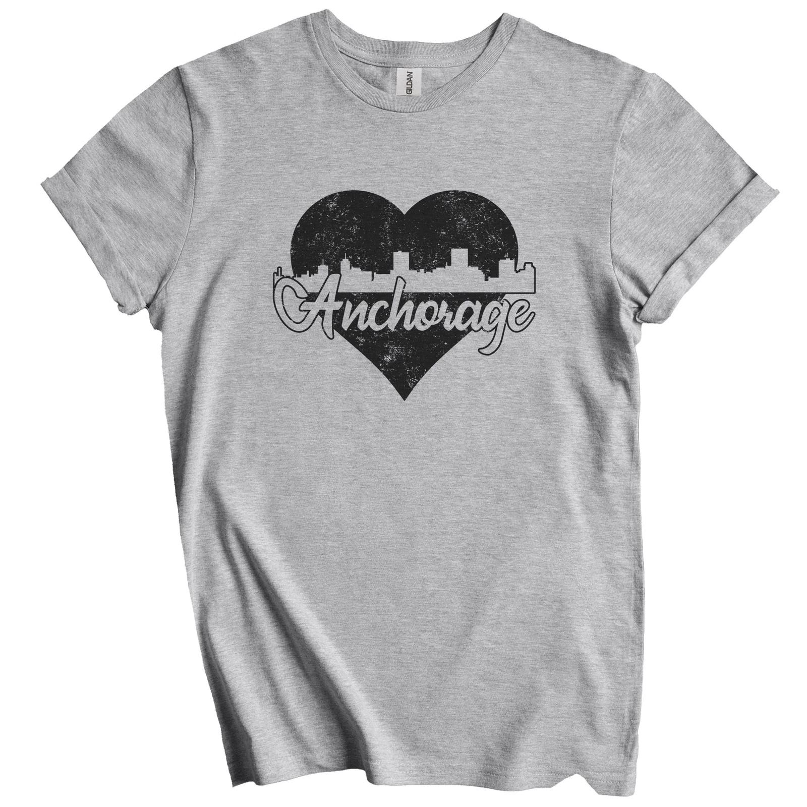 Retro Anchorage Alaska Skyline Heart Distressed T-Shirt 4XL