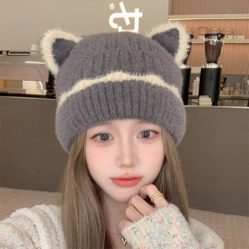 

Універсальна симпатична шапка-пуловер дитяча осінь і зима Японська модна в язана шапка термозахист вух вовняна шапка 2024 новинка average size elastic