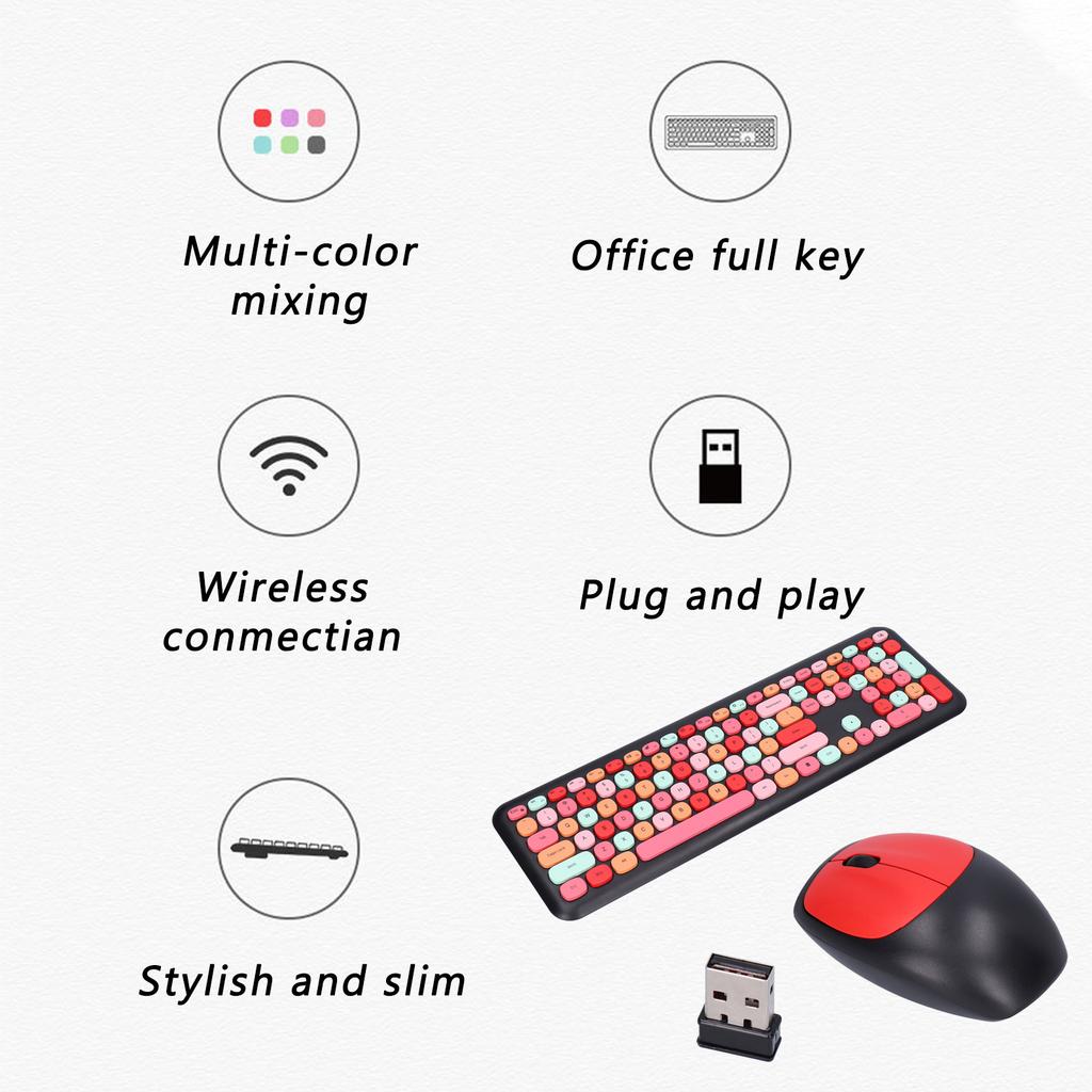 Keyboard Mouse Combo 2.4G Retro Multi Color Cover Wireless Keyboard and Mouse Set