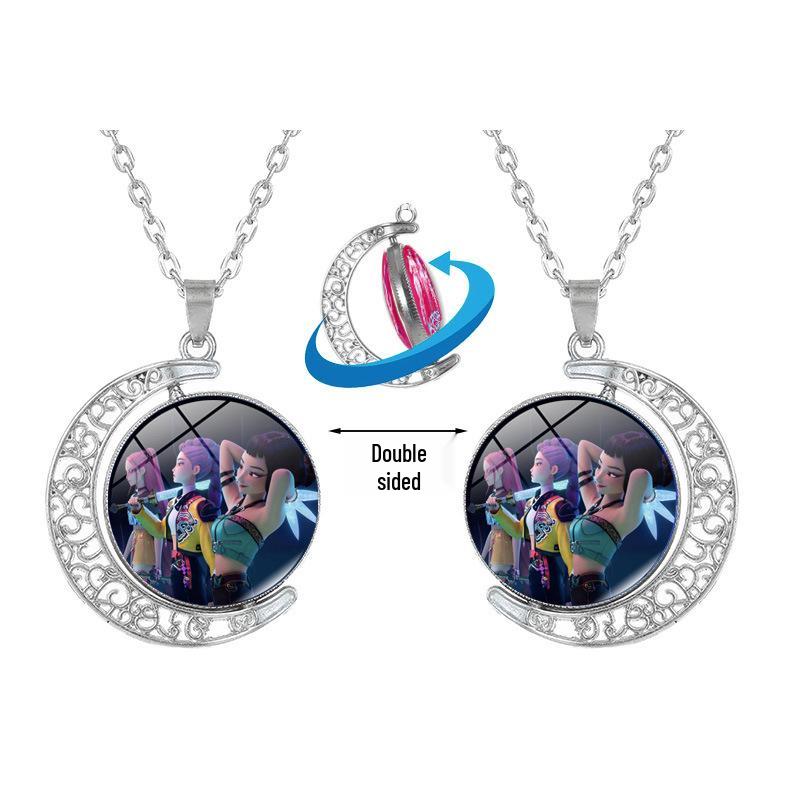 Double-Sided Rotating Moon Pendant Necklace - K-POP Demon Hunter Trio Jewelry