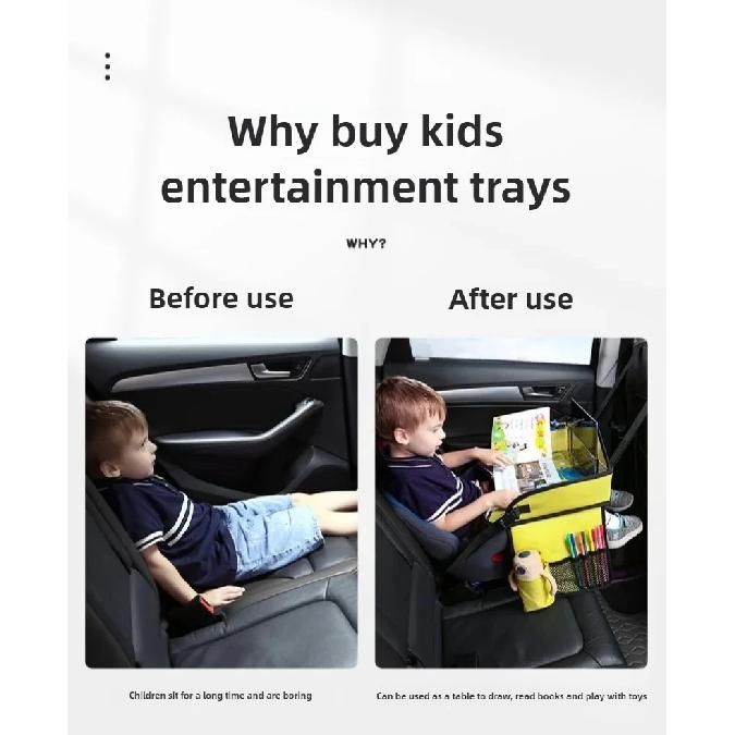 Kids Travel Tray for Toddler & Kids Car Seat, Lap Tray for Airplane, Carseat Table Tray with Organizer for Road Trip Activities