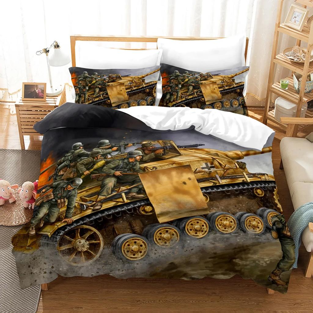 3D War Tank Comfortable Duvet Quilt Cover Pillowcase Bedding Set Children Bedroom Decoration Home Textile