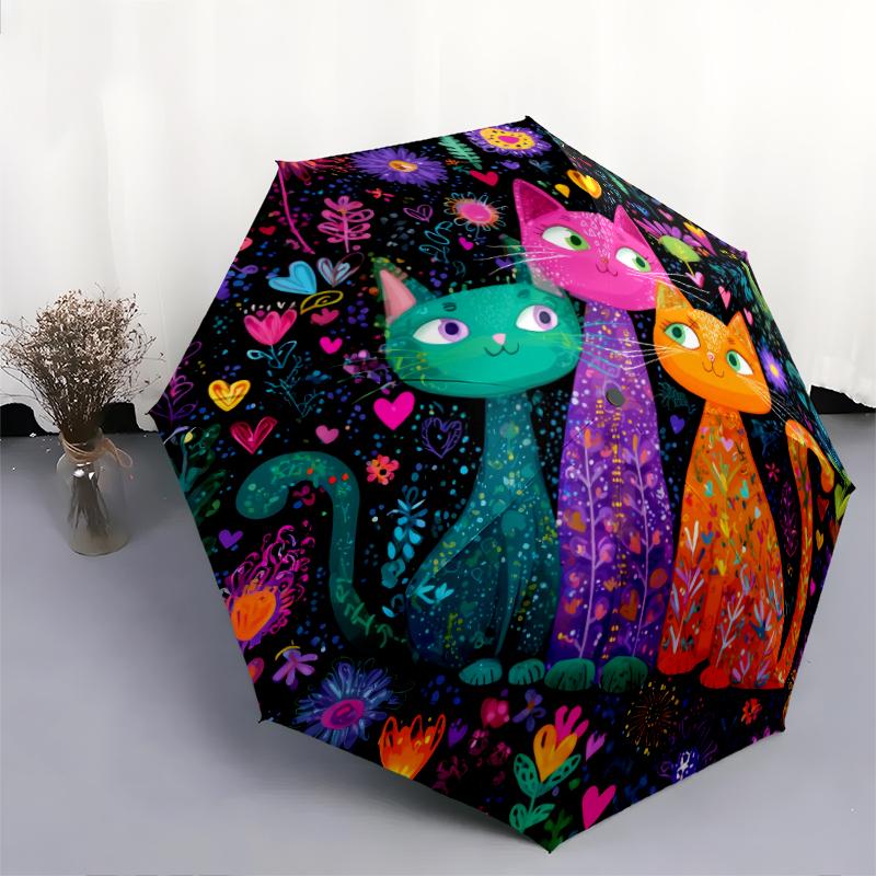 1 PC Automatic Folding Umbrella - Beautiful cat Pattern, Portable & Foldable Design with 8 Ribs, Christmas Birthday Gifts