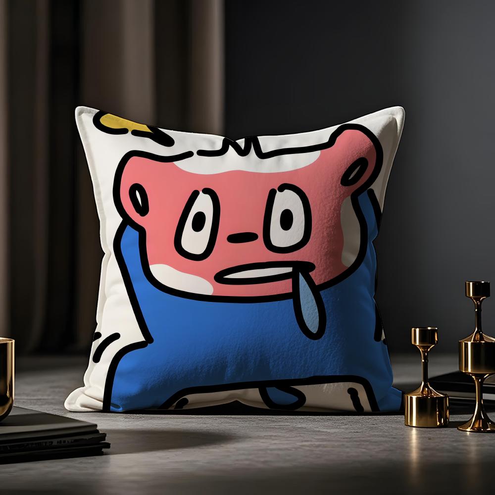 Weird Expression Doodle Cushion Cover Anti-dustmite Pillowcase Invisible Zipper Silky Short Plush Sofa Cushion Cover