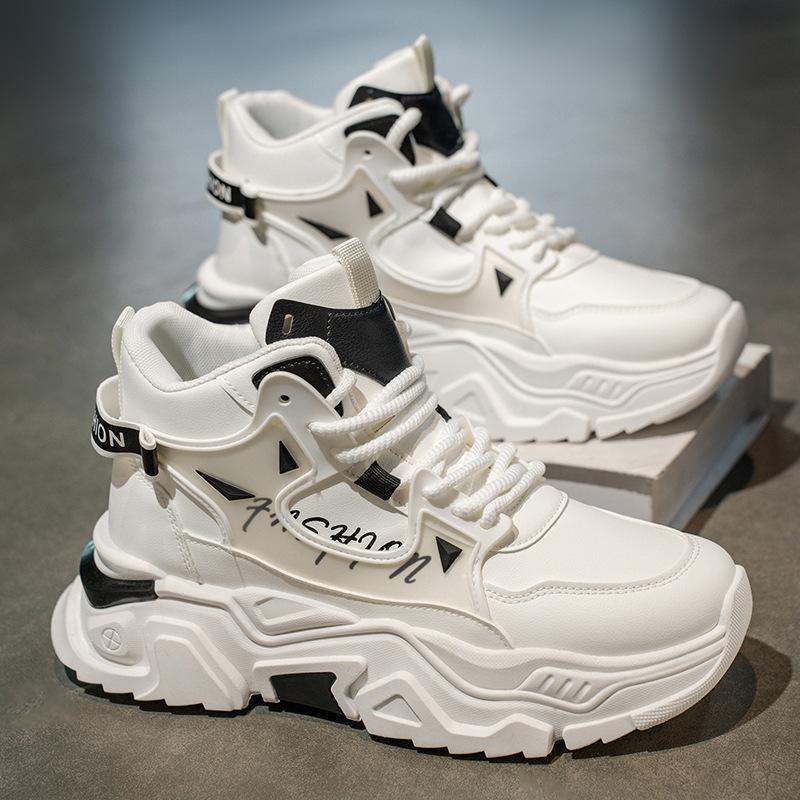 High-top Men's Sports Shoes Autumn Youth Martin Boots Sports and Leisure Little White Height-increasing Dad Versatile Trendy Shoes