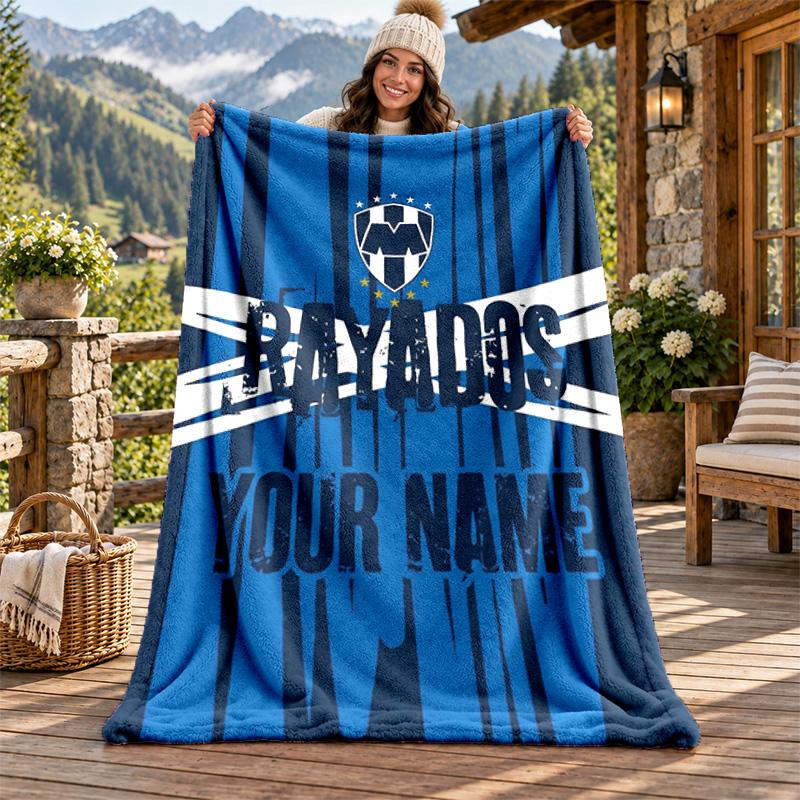 Club De Futboll Monterrey ICON Custom Name Flannel Blanket Personalized Soft Warm Plush Throw Blanket Customized Gift for Family Friends