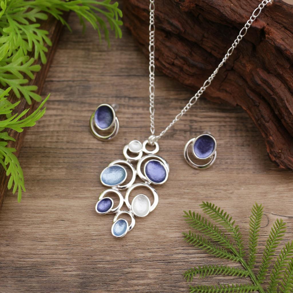 New Enamel Geometric Petal Stud Earrings Pendant Set, Women's Fashion High-end Flower Necklace