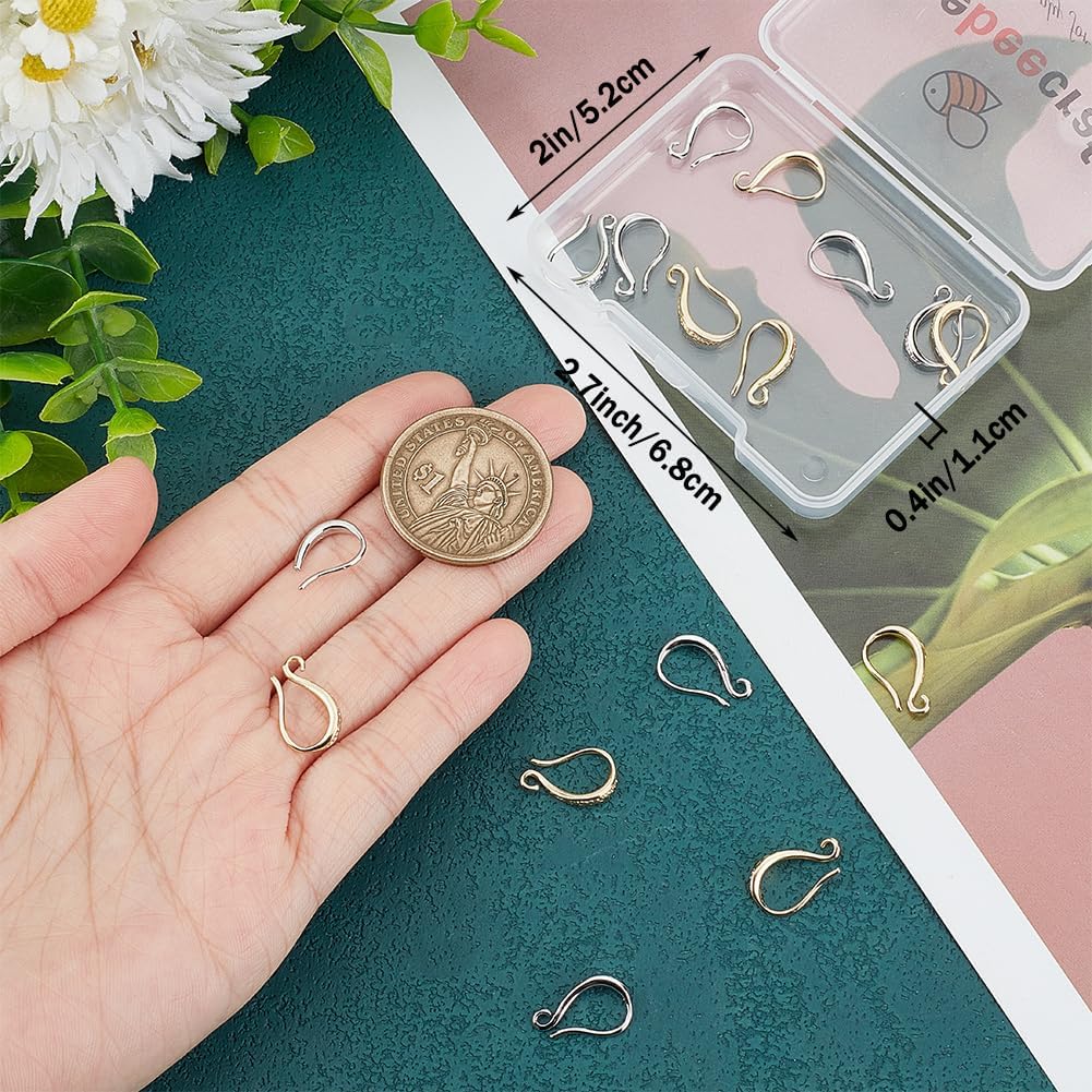 Beebeecraft 20Pcs 2 Color U Shape Earring Hook 18K Gold Platinum Plated French Ear Wires Open V Shape Dangle Earring Findings for DIY Earring Making