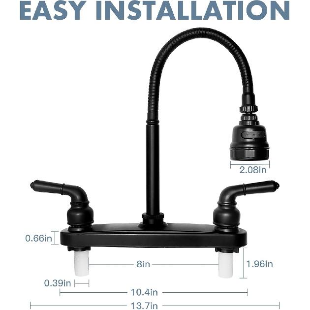 RV Kitchen Faucet,Camper RV Kitchen Sink Faucet Replacement With 2 Handles Flexible Spout 360 Swivel Rotatable Tri-Function Sprayer For