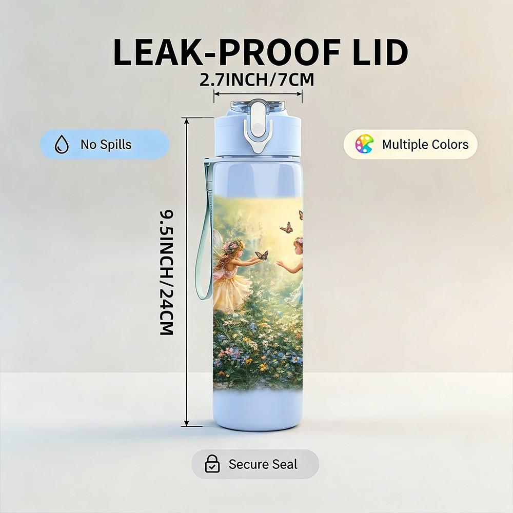1PC Fairy Girl Fantasy Pillow Art Print 750ml Color Plastic Sports Water Bottle Leakproof Flip Straw Lid Suitable for Sports Office Home Use