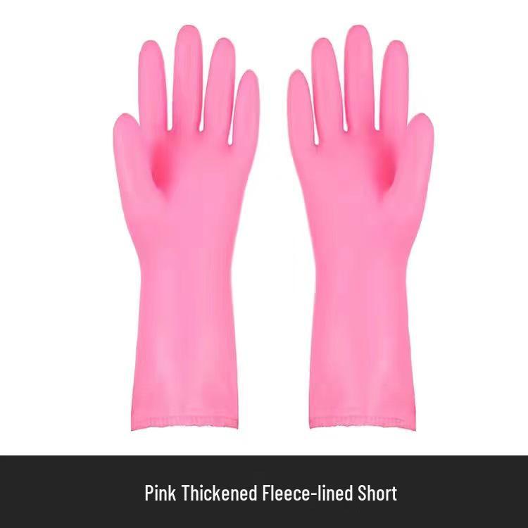 

Резиновые перчатки с флисовой подкладкой для мытья посуды, кухни и уборки One Size розовый