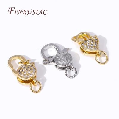 18K Vergoldetes Messing Herz/Rund Karabinerverschlüsse mit Offenem Ring,Eingefasste Zirkon Verschlüsse Für Armbänder Verbinden Verschlüsse DIY Schmuck