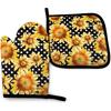 Aquarell Sonnenblumen Hitzebeständig Gepunktet Küchen-Backhandschuhe Rutschfest für Sicheres BBQ Kochen Backen Grillen Set aus 2 Stück